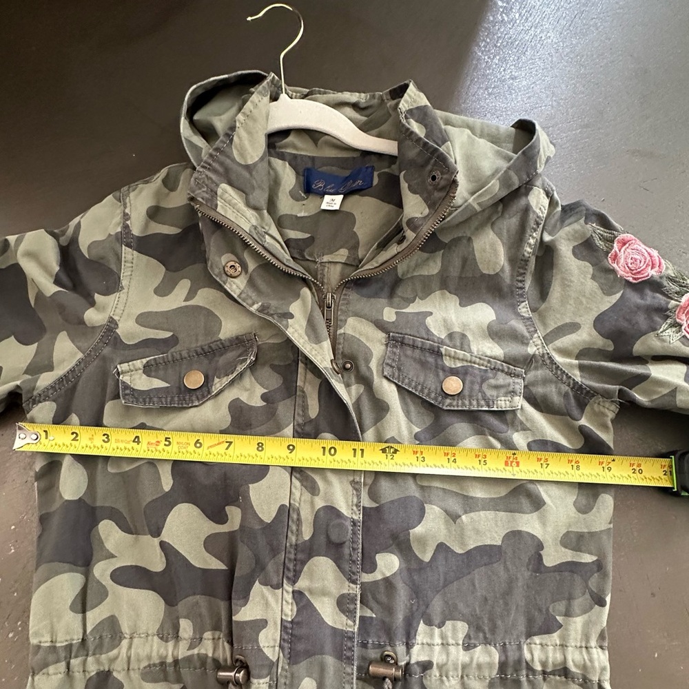 Blue Rain Camouflage Utility Cargo Jacket Pink Floral Embroidery Accent Size Med - Picture 13 of 16